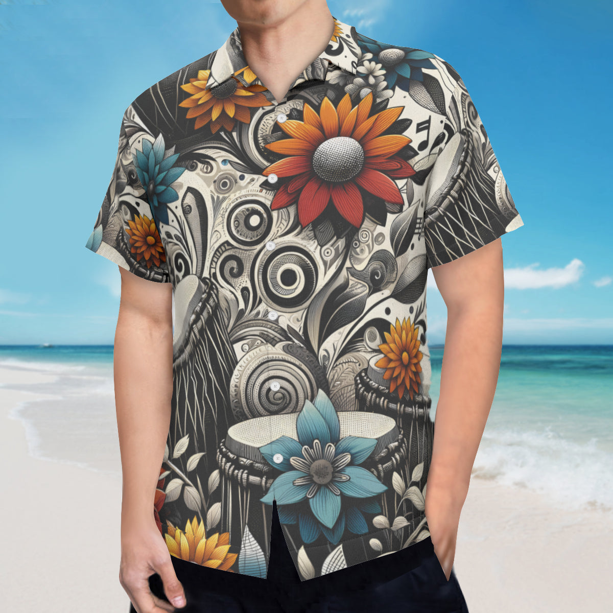 African Drums Floral Short Sleeves Men's Shirt