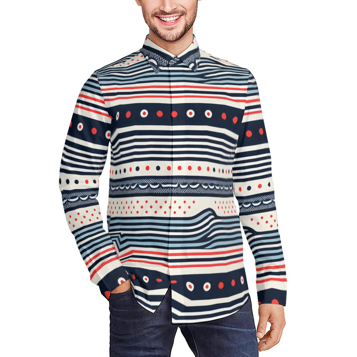 Stripes Design Long Sleeves Men's Shirt