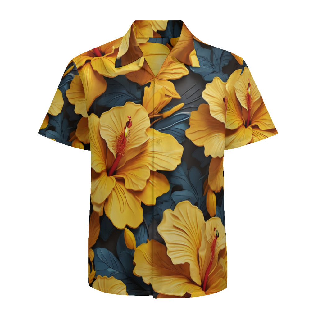 Yellow Hibiscus Short Sleeves Men's Shirt