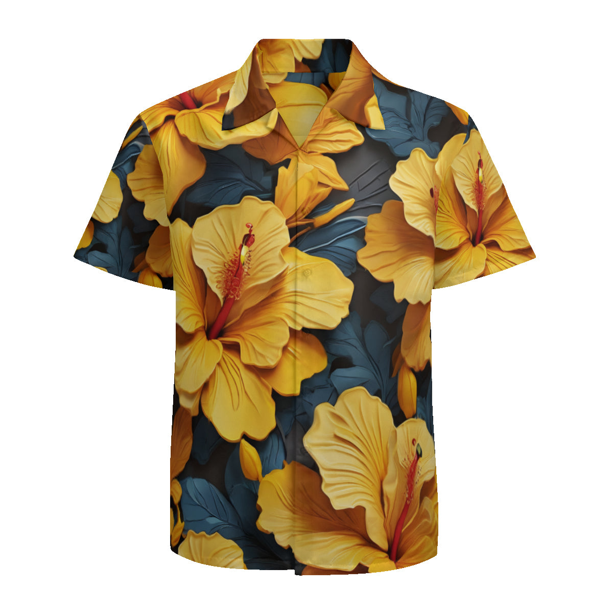 Yellow Hibiscus Short Sleeves Men's Shirt