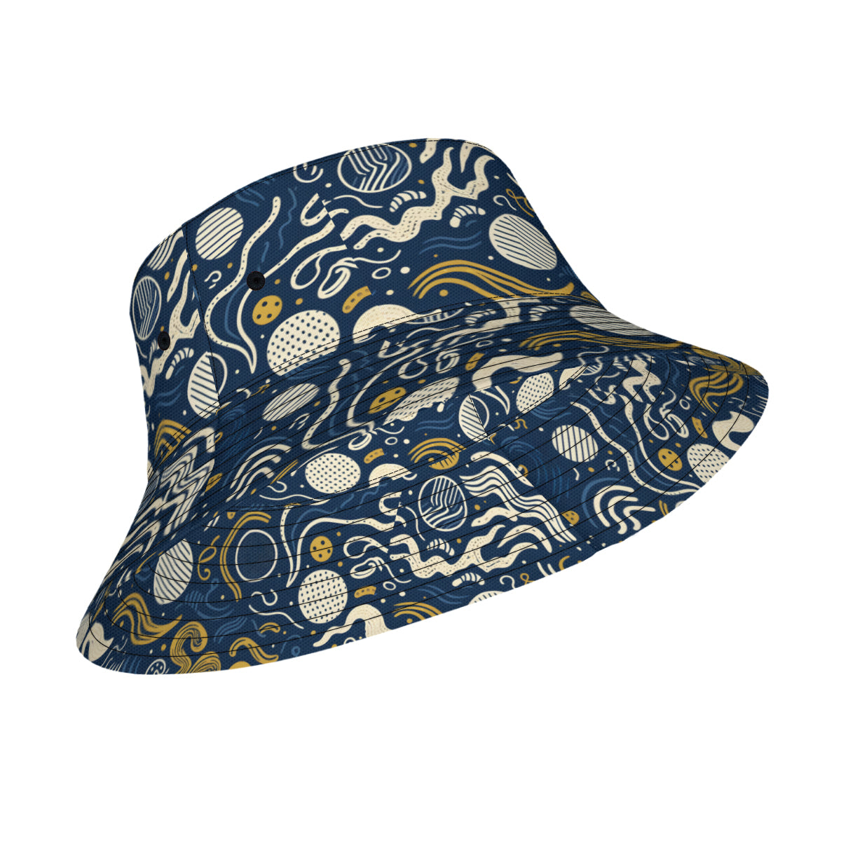 Dark Blue Geometric Shapes Double-Sided Unisex Polyester Bucket Hat