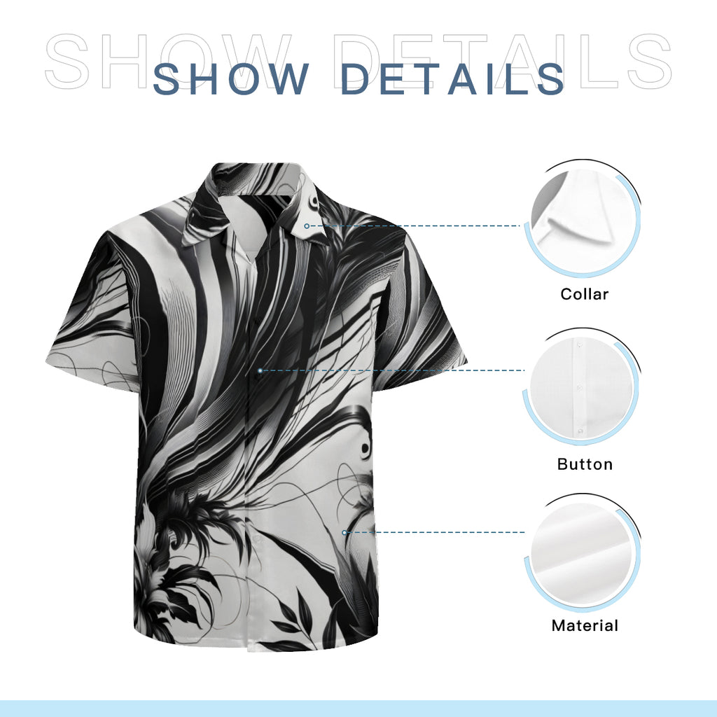 Black And White Floral Short Sleeves Men's Shirt
