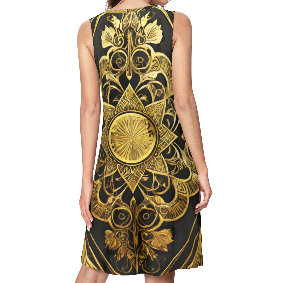 Elegant Gold Women's Casual Dress | Polyester