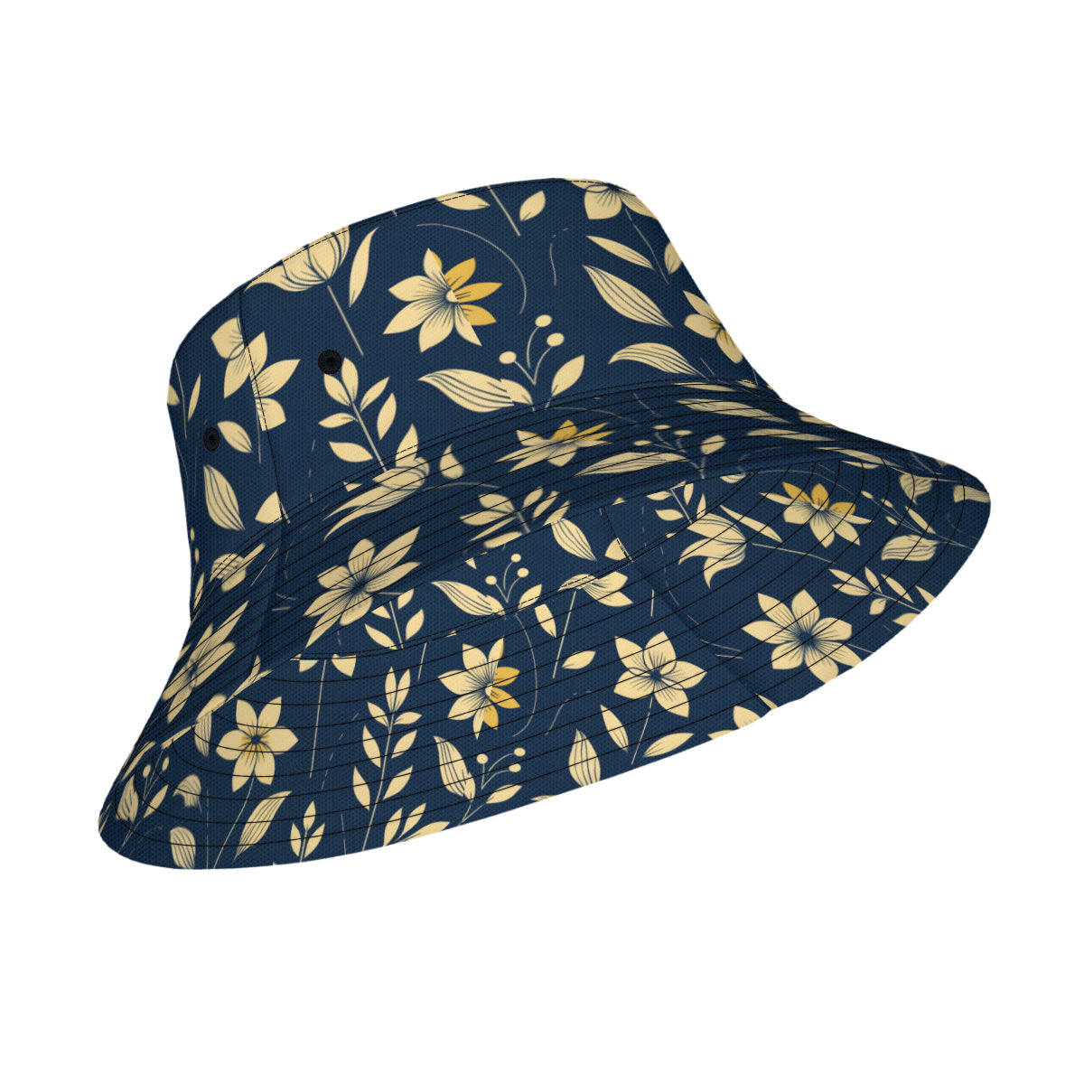 Golden Floral Double-Sided Unisex Polyester Bucket Hat