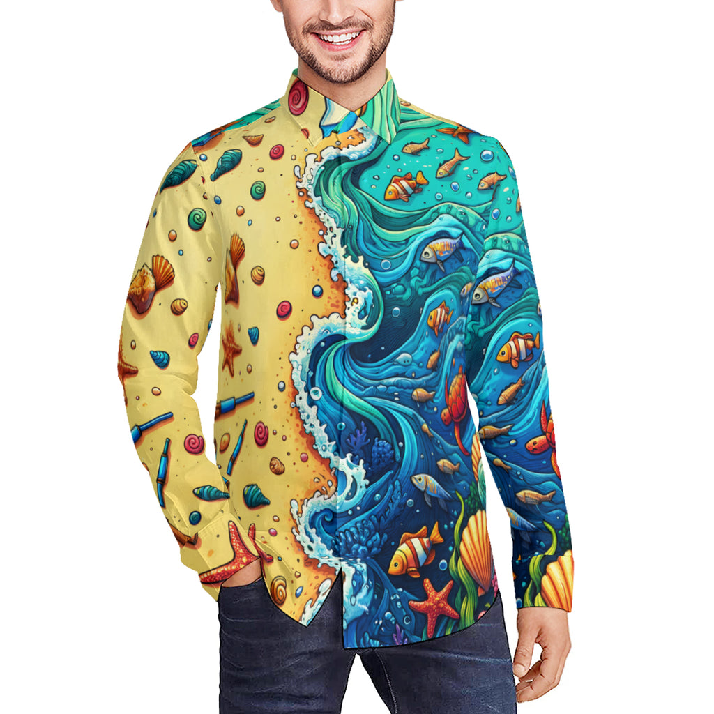 Beach And Ocean Long Sleeves Men's Shirt