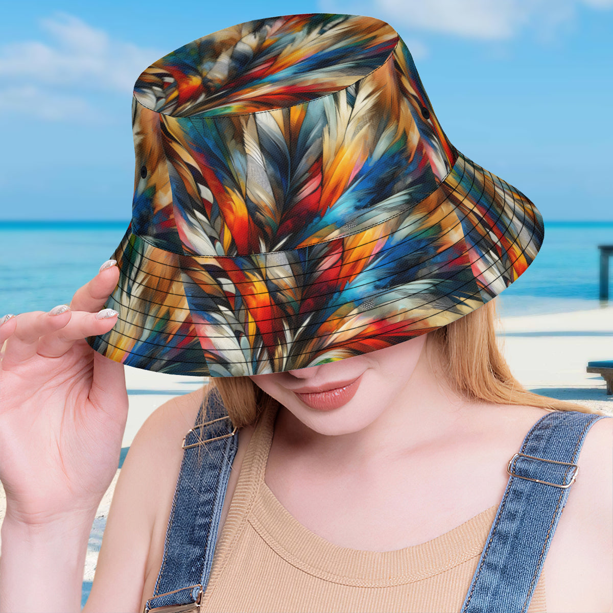 Abstract Feathers Double-Sided Unisex Polyester Bucket Hat