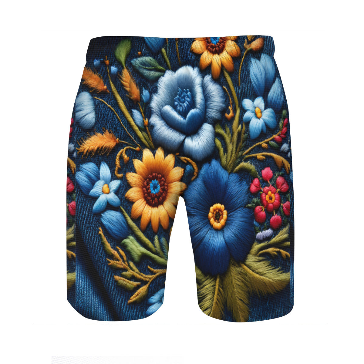 Floral Denim Men's Beach Shorts (Not Mesh Lined) | Polyester