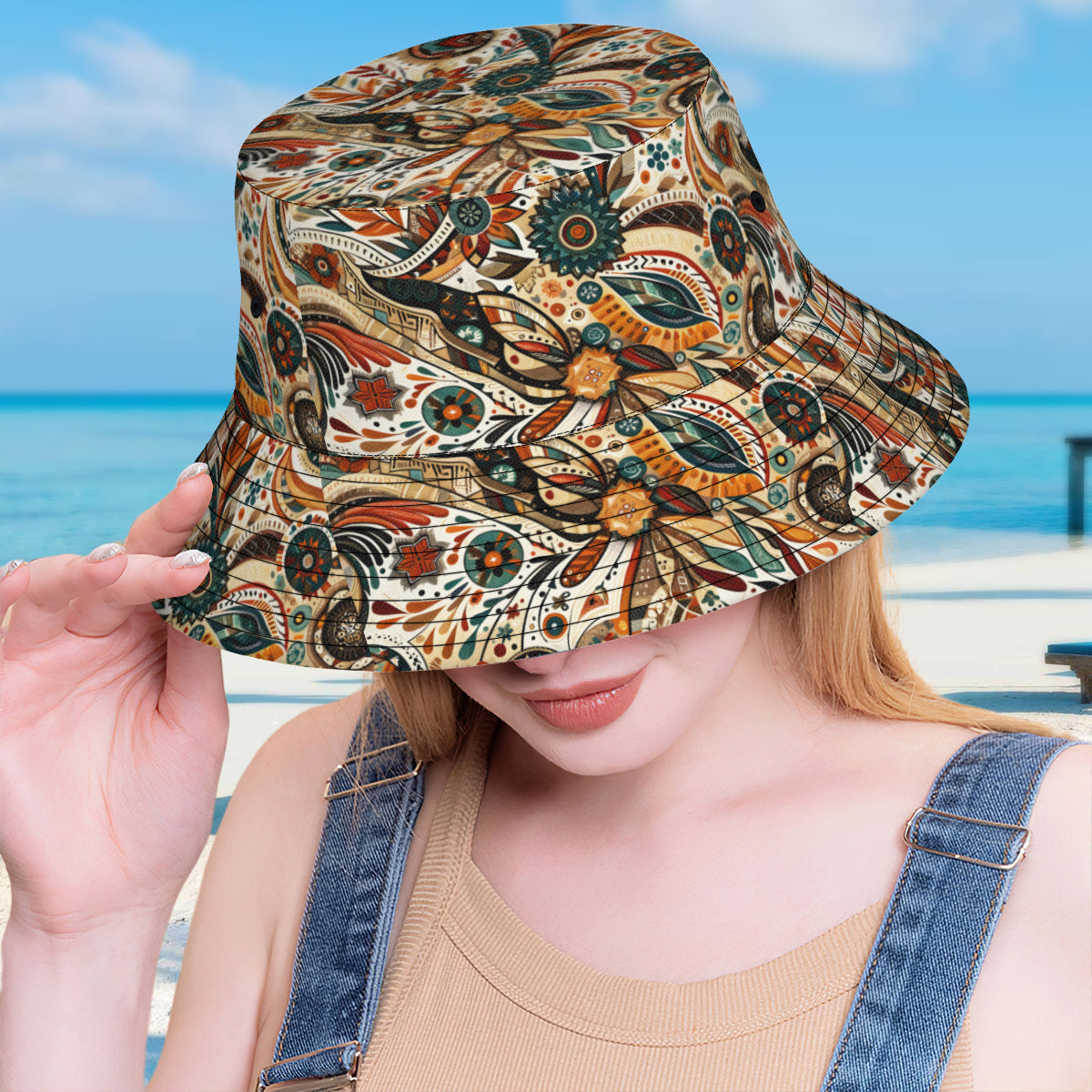 Abstract Brown Double-Sided Unisex Polyester Bucket Hat
