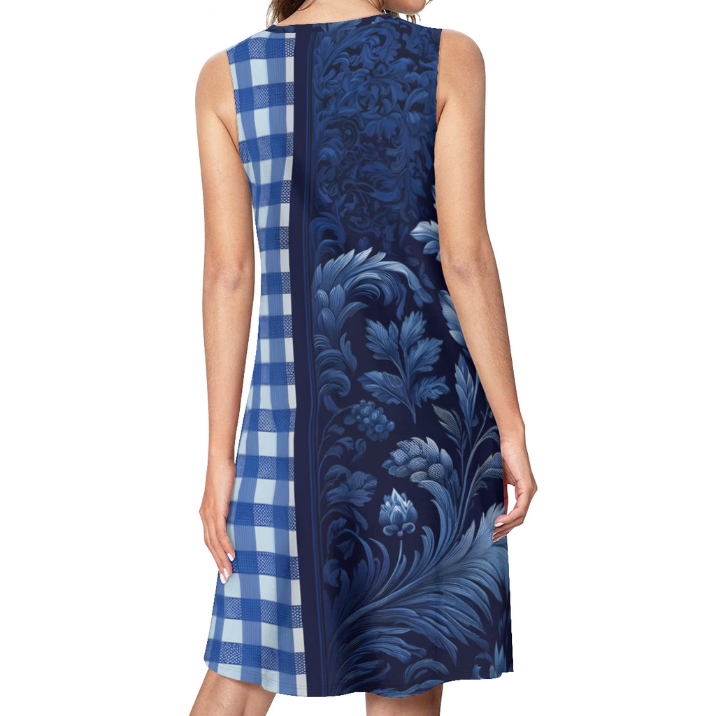 Blue Check Women's Casual Dress | Polyester