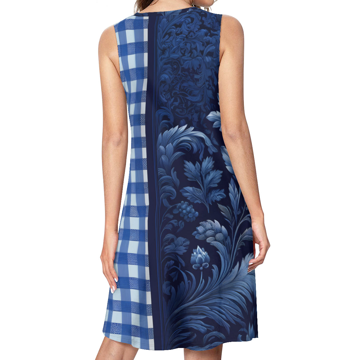 Blue Check Women's Casual Dress | Polyester