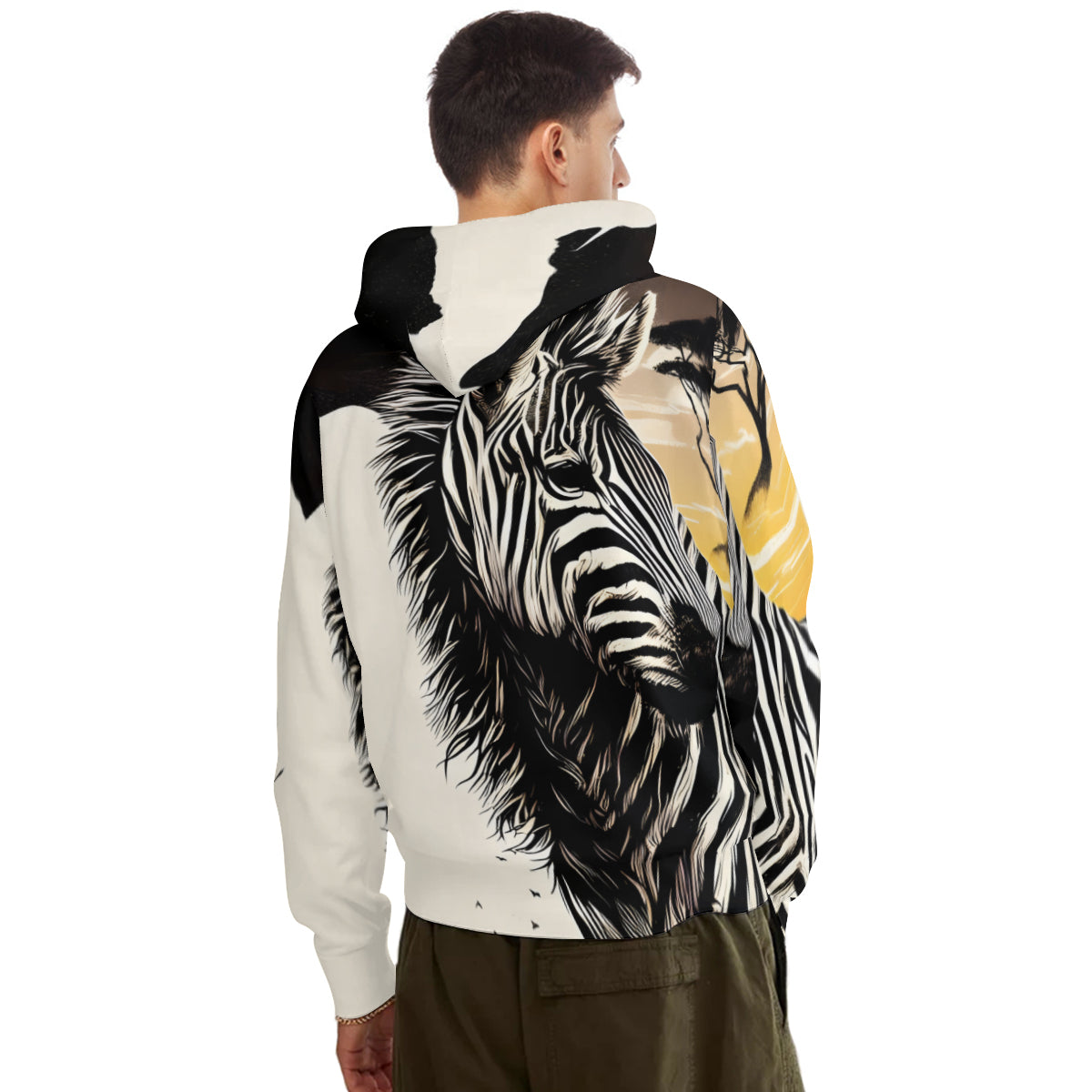 African Zebra Men's Adult Hoodie Set (Double-Layer Hood) | Health Fabric