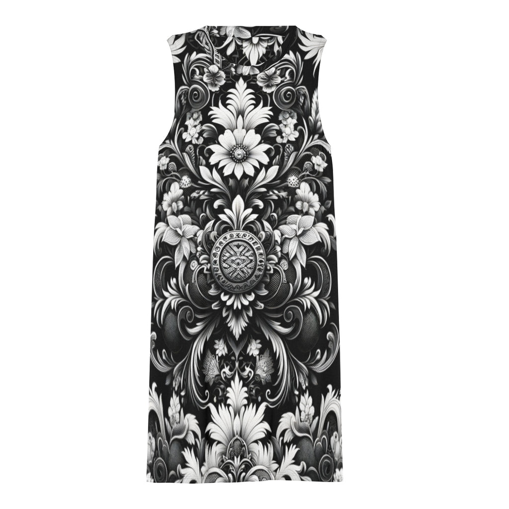 Black and White Floral Women's Casual Dress | Polyester
