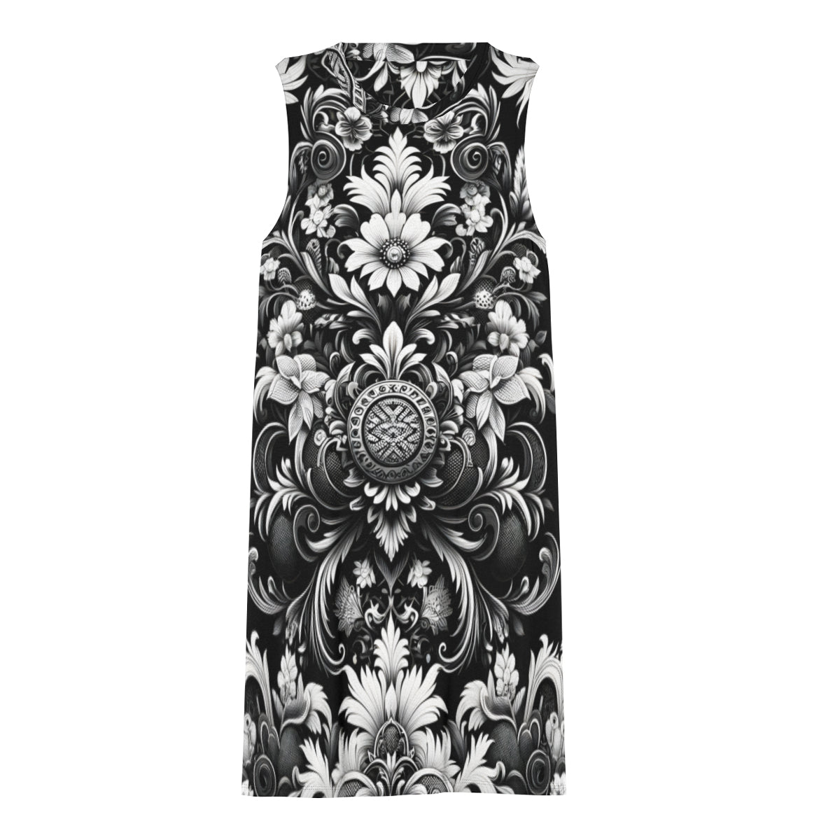 Black and White Floral Women's Casual Dress | Polyester