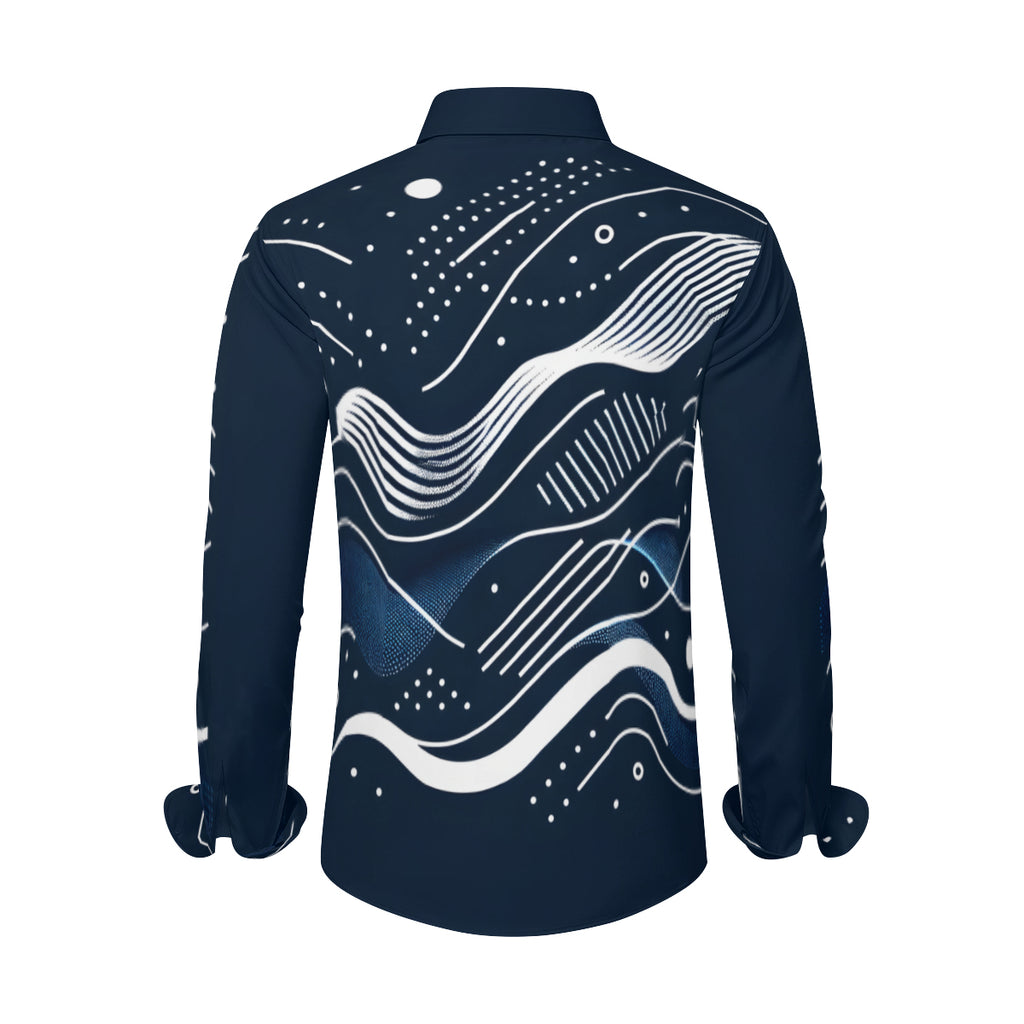 Abstract Blue Wave Long Sleeves Men's Shirt