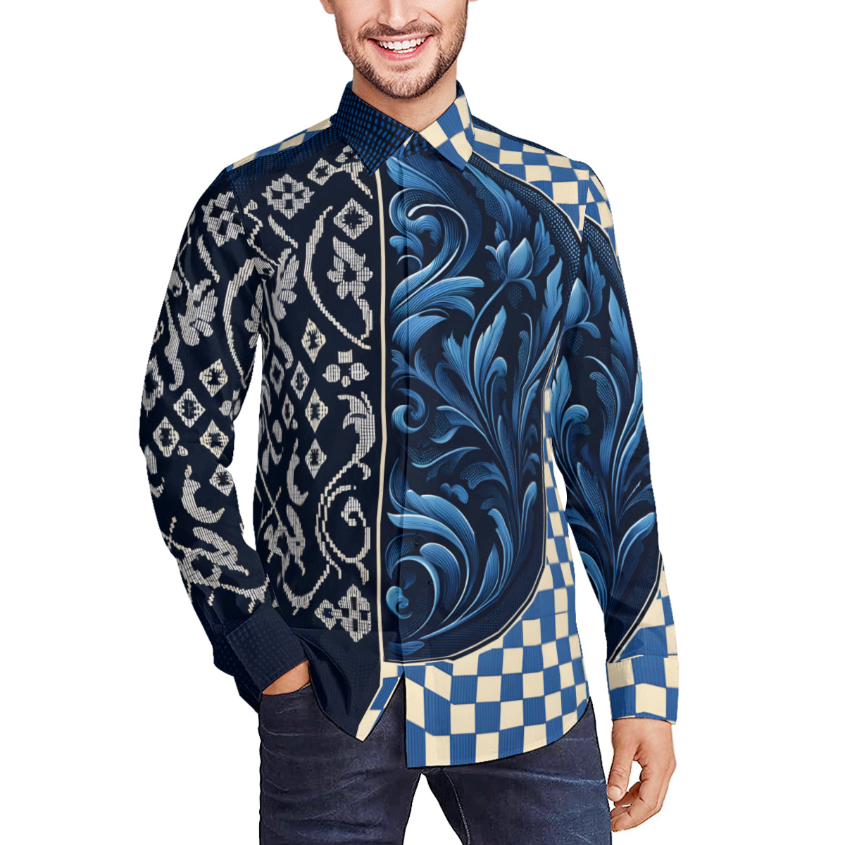 Blue Luxury Long Sleeves Men's Shirt
