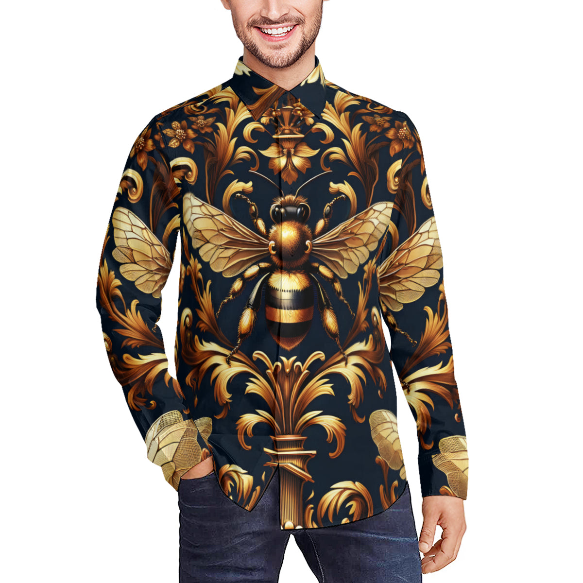 Golden Bees Long Sleeves Men's Shirt