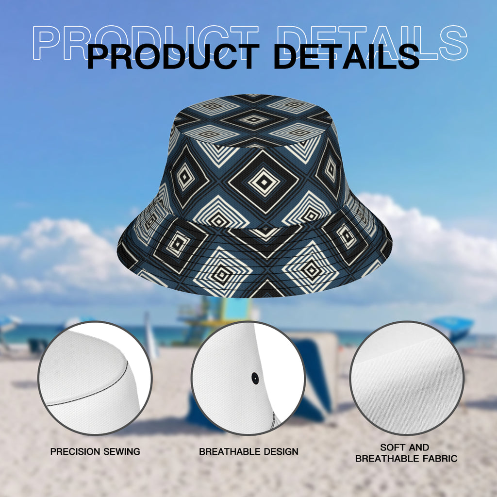 Navy Blue Geometric Shapes Double-Sided Unisex Polyester Bucket Hat