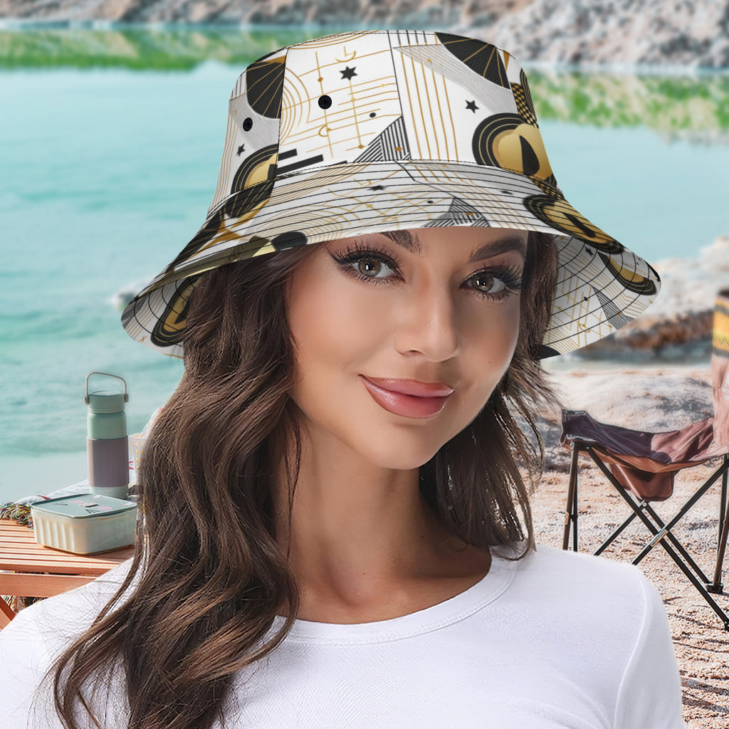 Abstract White Gold Double-Sided Unisex Polyester Bucket Hat