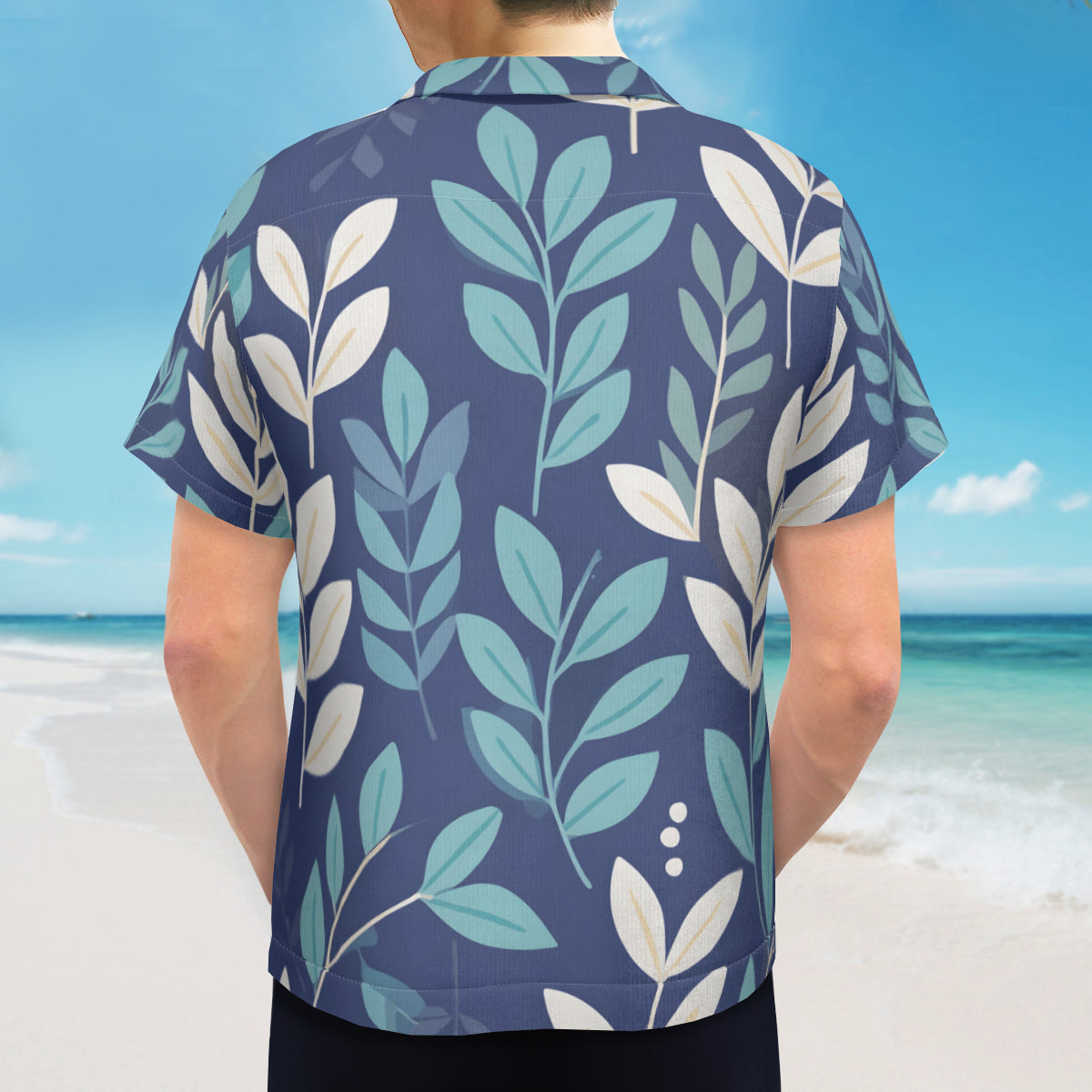 Blue Leaves Short Sleeves Men's Shirt