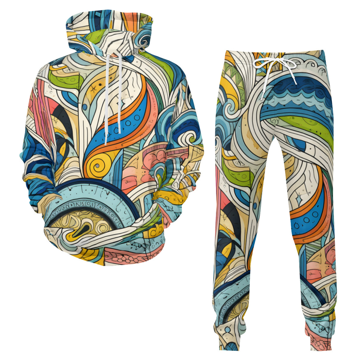 Abstract Floral Men's Adult Hoodie Set (Double-Layer Hood) | Health Fabric