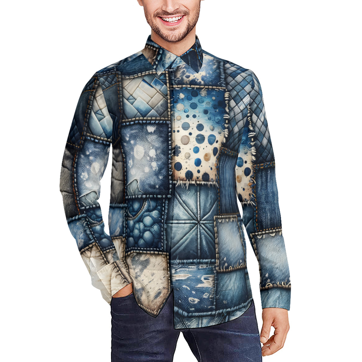 Denim Design Long Sleeves Men's Shirt