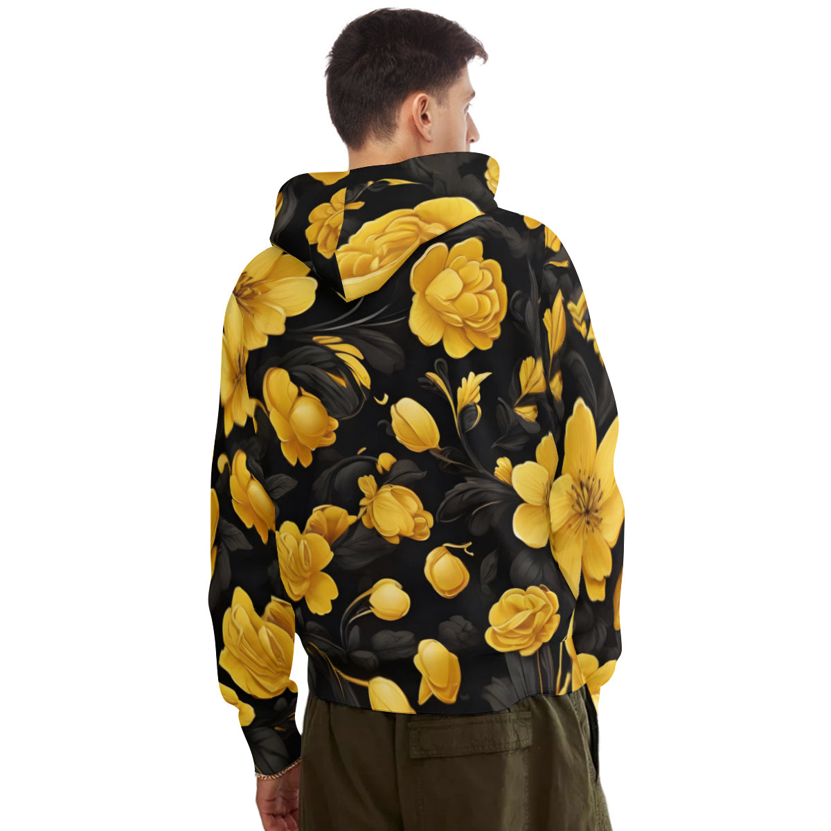 Yellow Black Men's Adult Hoodie Set (Double-Layer Hood) | Health Fabric