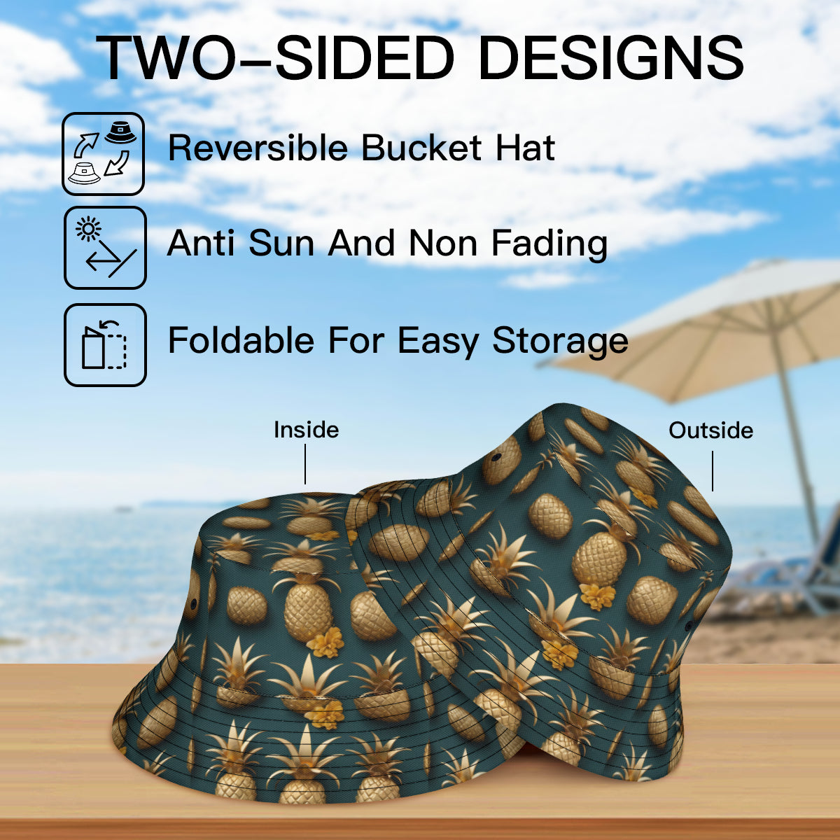 Pineapple Double-Sided Unisex Polyester Bucket Hat