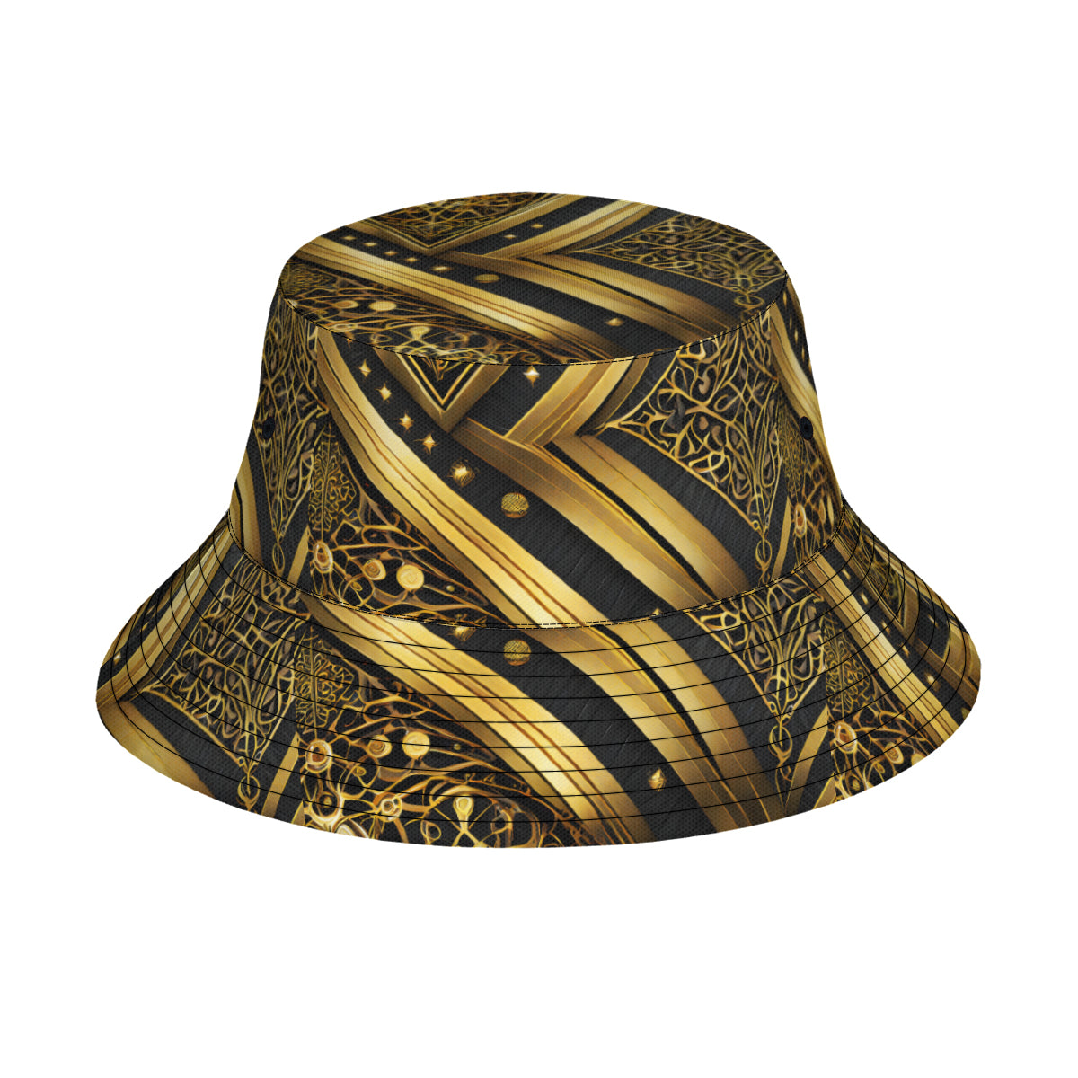 Abstract Gold Black Double-Sided Unisex Polyester Bucket Hat