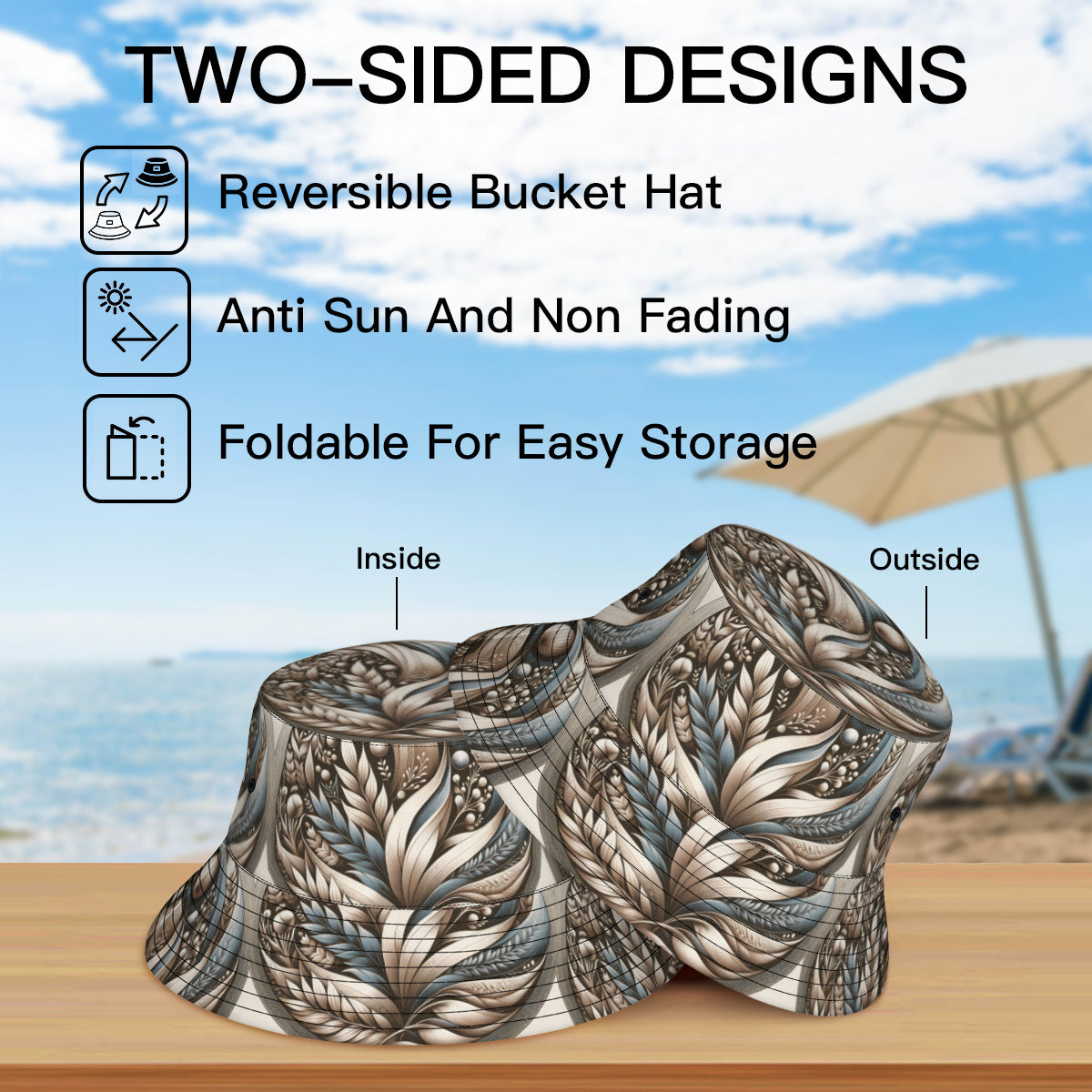 Abstract Floral Double-Sided Unisex Polyester Bucket Hat