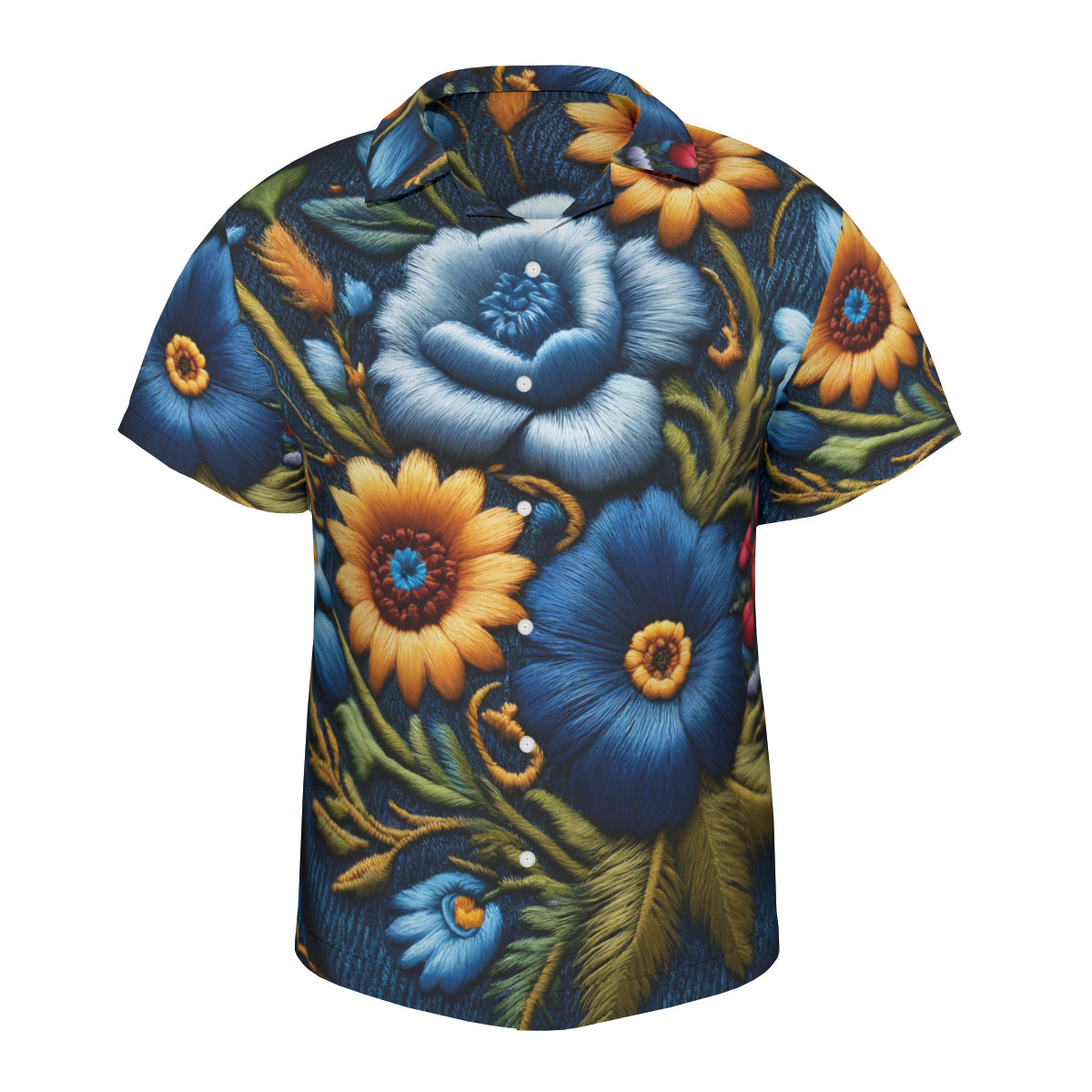 Floral Denim Short Sleeves Men's Shirt