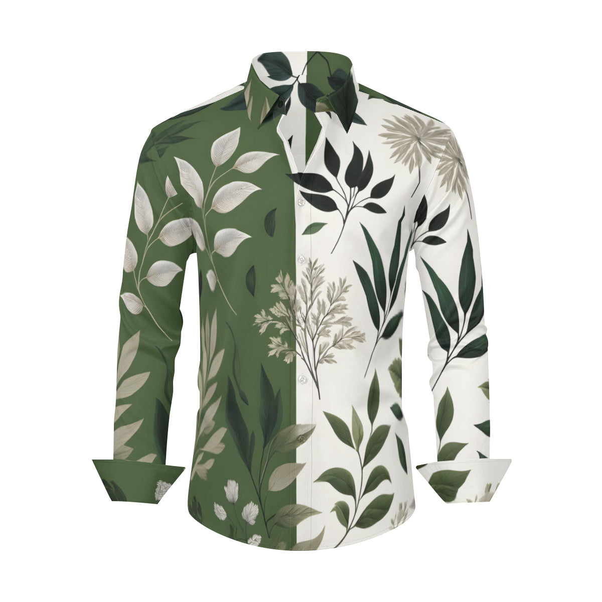 Olive Green Botanical Long Sleeves Men's Shirt