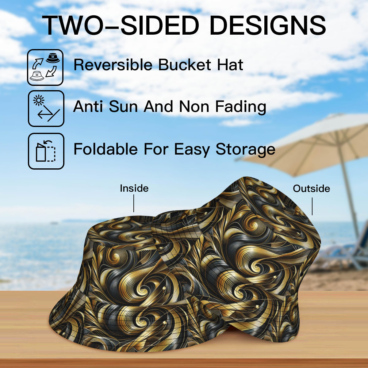 Abstract Gold Double-Sided Unisex Polyester Bucket Hat