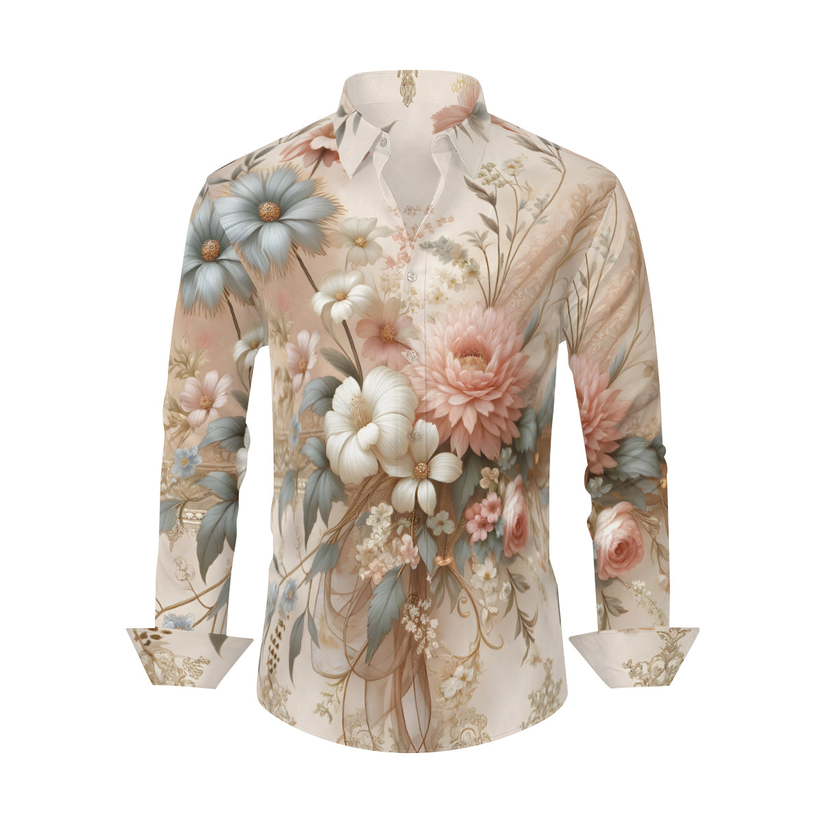 Floral Elegance Men's Classic Long-Sleeved Shirt | Polyester