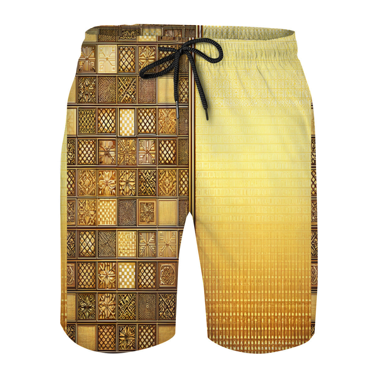 Check Gold Men's Beach Shorts (Not Mesh Lined) | Polyester