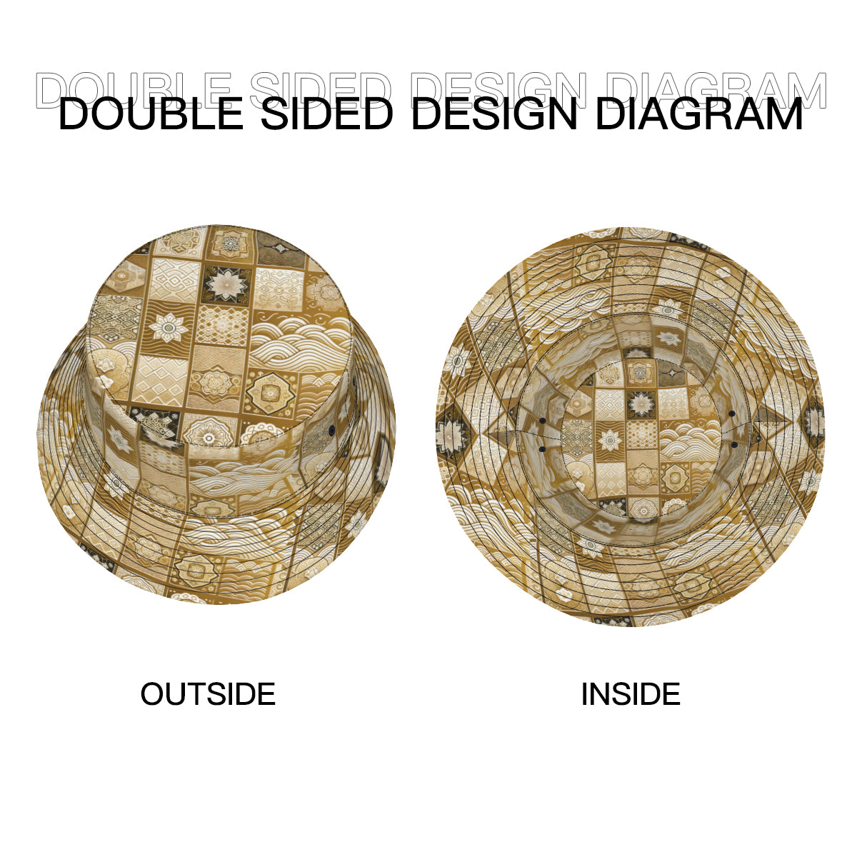Golden Geometric Shapes Double-Sided Unisex Polyester Bucket Hat