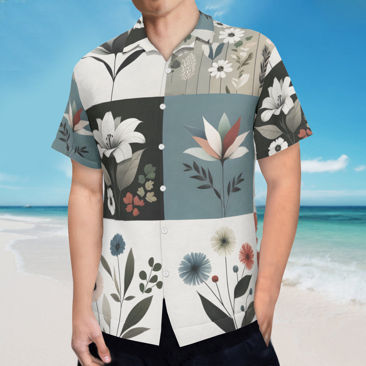Minimalistic Floral Short Sleeves Men's Shirt