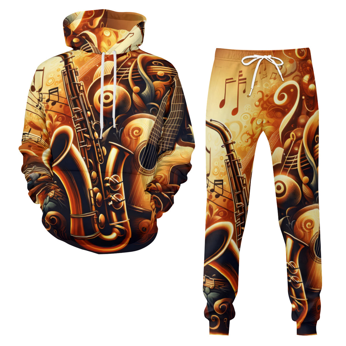 Saxophone Men's Adult Hoodie Set (Double-Layer Hood) | Health Fabric