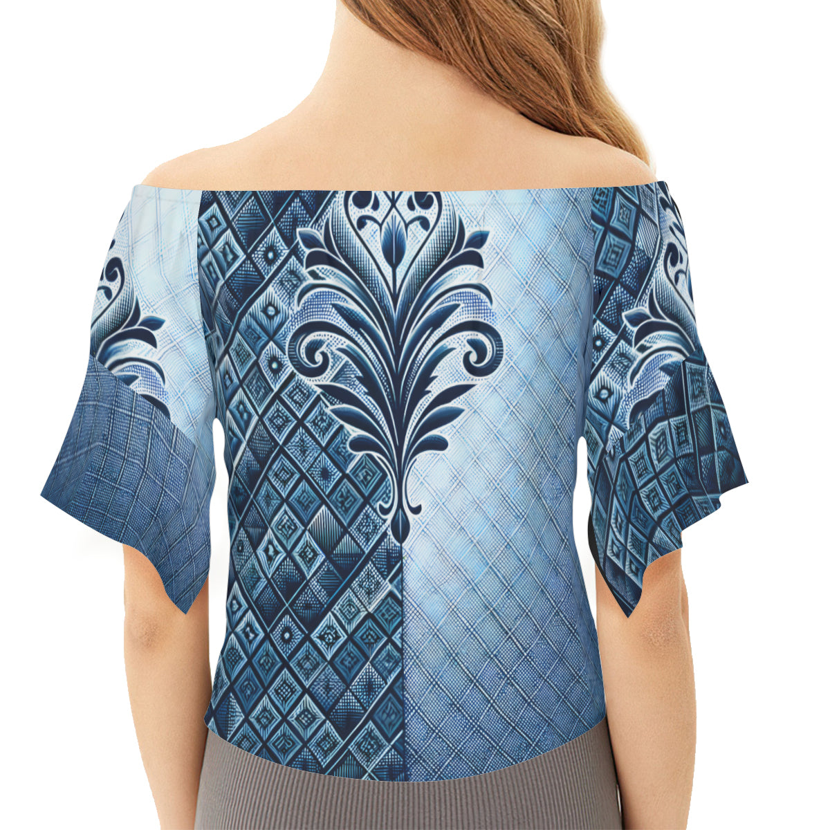 Blue One-Shoulder Tie Short Sleeves