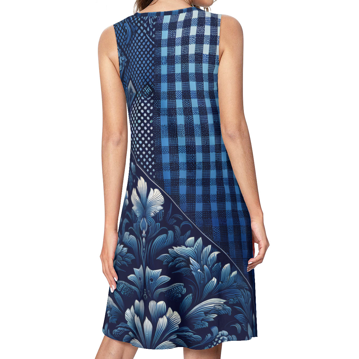Blue Check Women's Casual Dress | Polyester