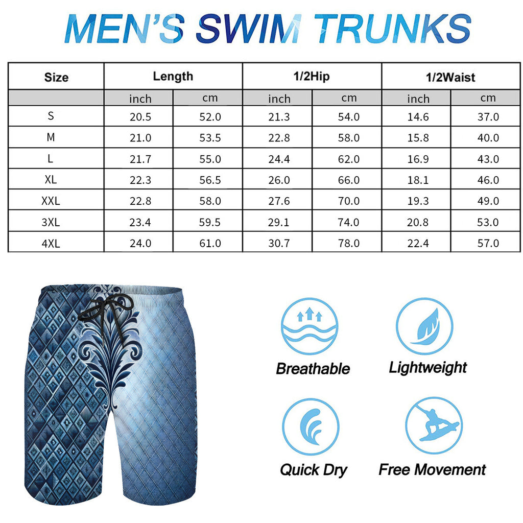 Blue Floral Men's Beach Shorts (Not Mesh Lined) | Polyester