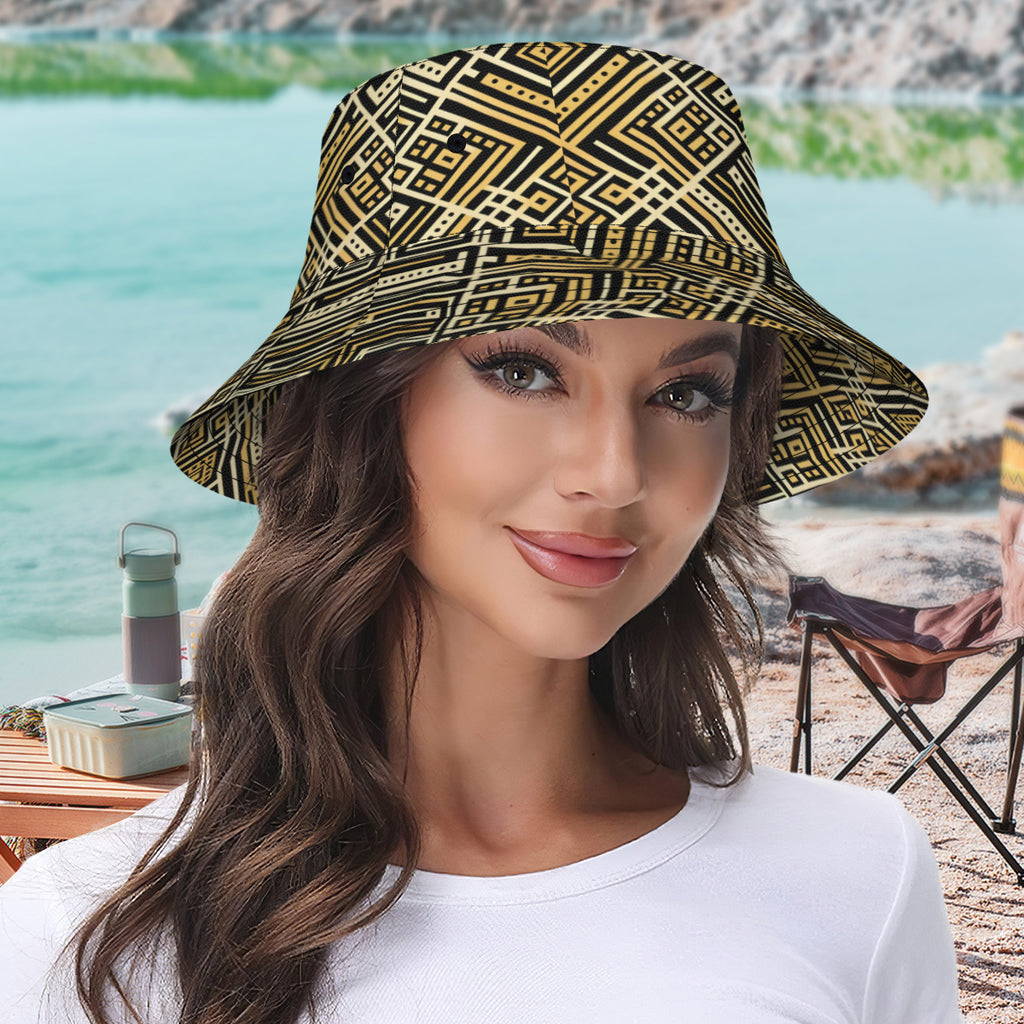 Golden Geometric Shapes Double-Sided Unisex Polyester Bucket Hat