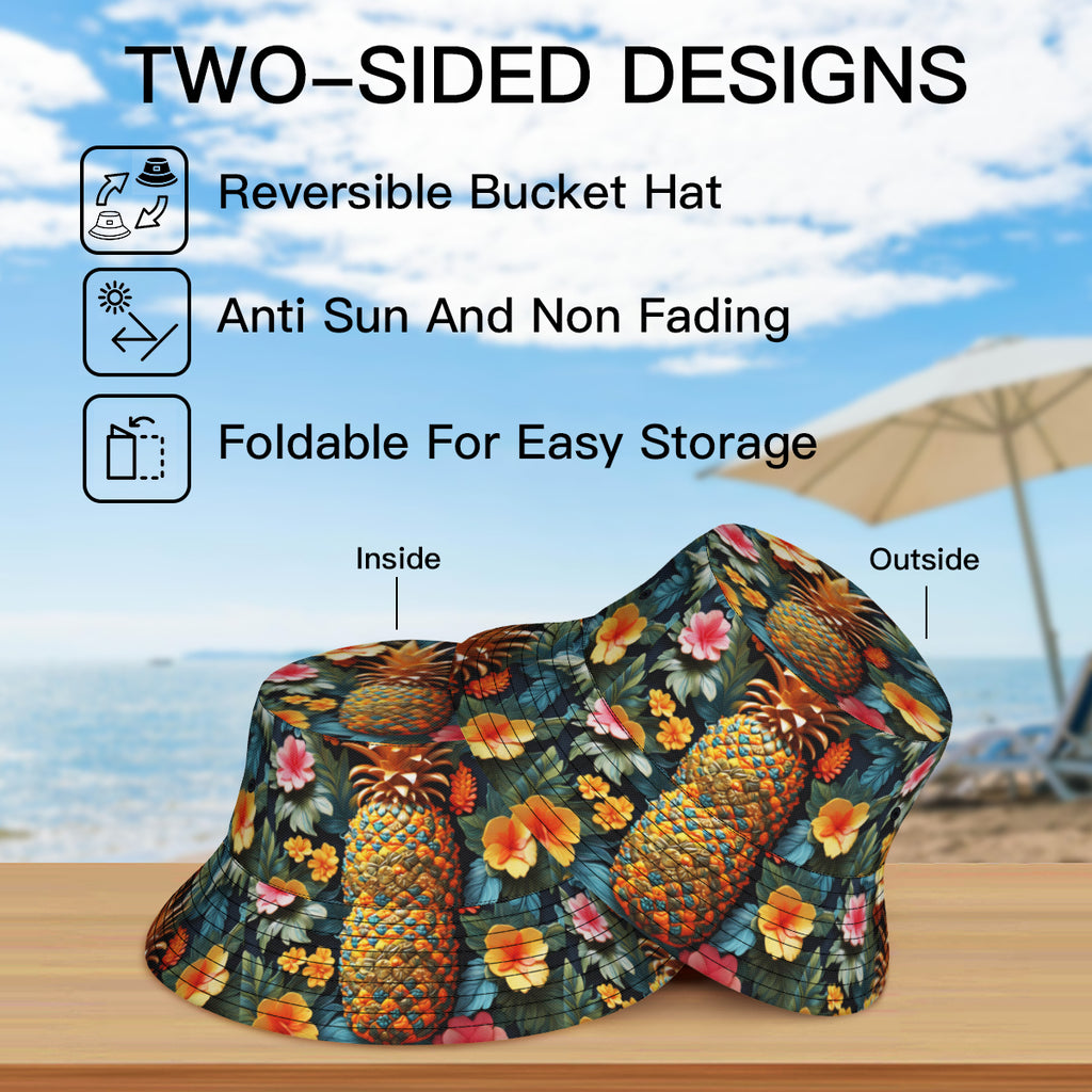 3D Pineapple Double-Sided Unisex Polyester Bucket Hat