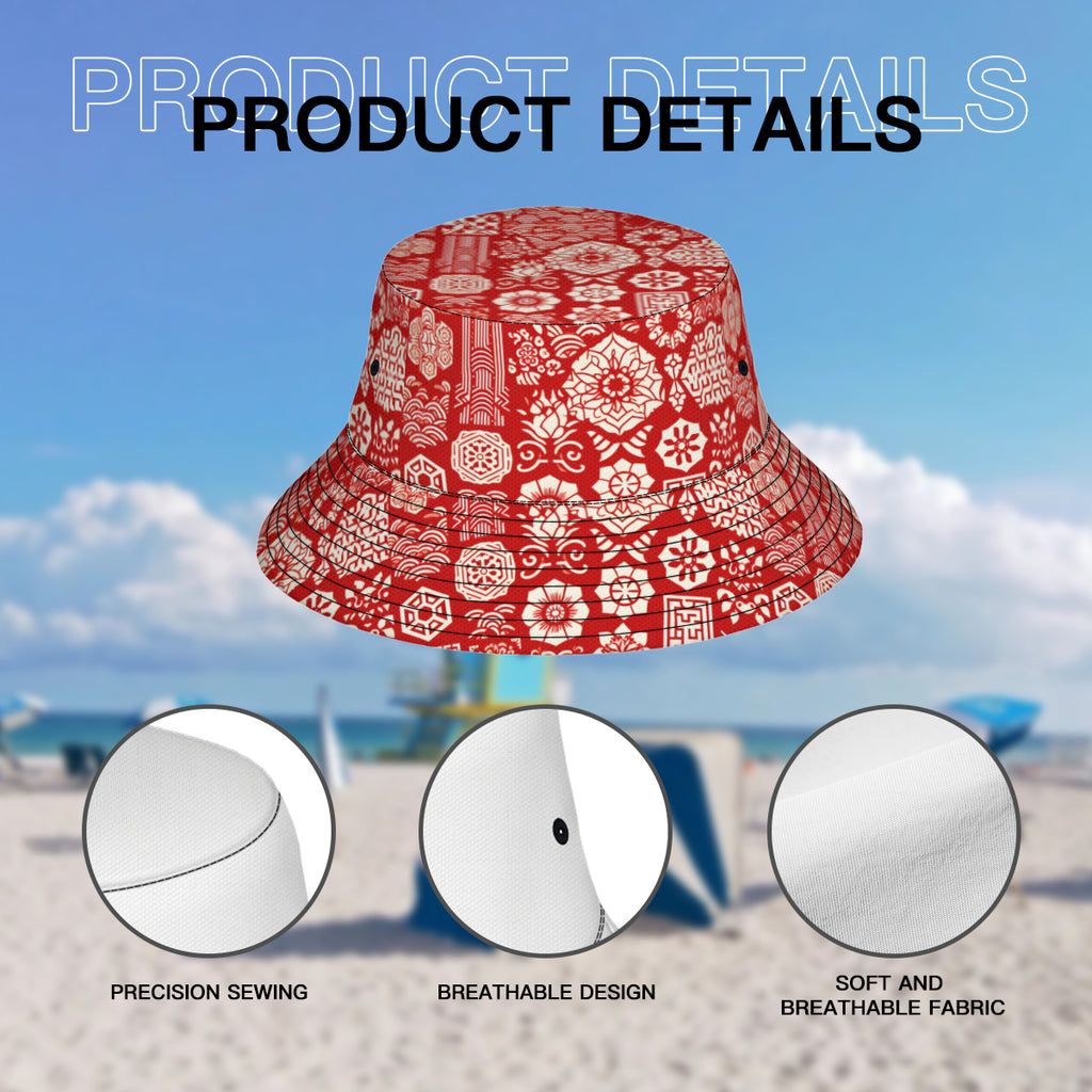 Red And White Double-Sided Unisex Polyester Bucket Hat