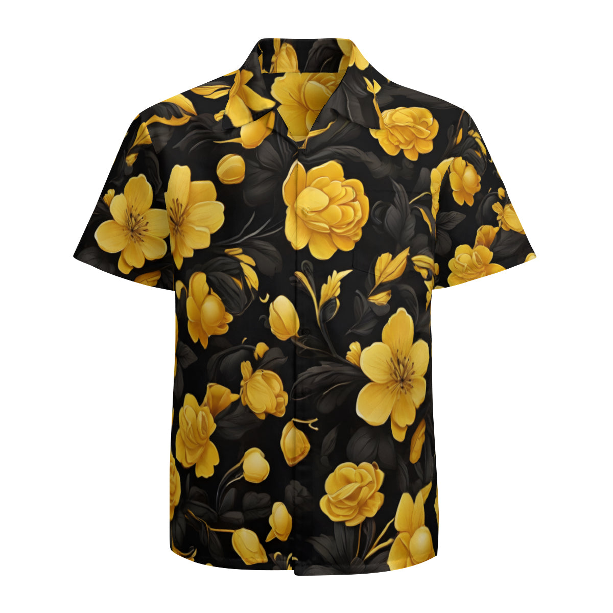Yellow And Black Floral Short Sleeves Men's Shirt