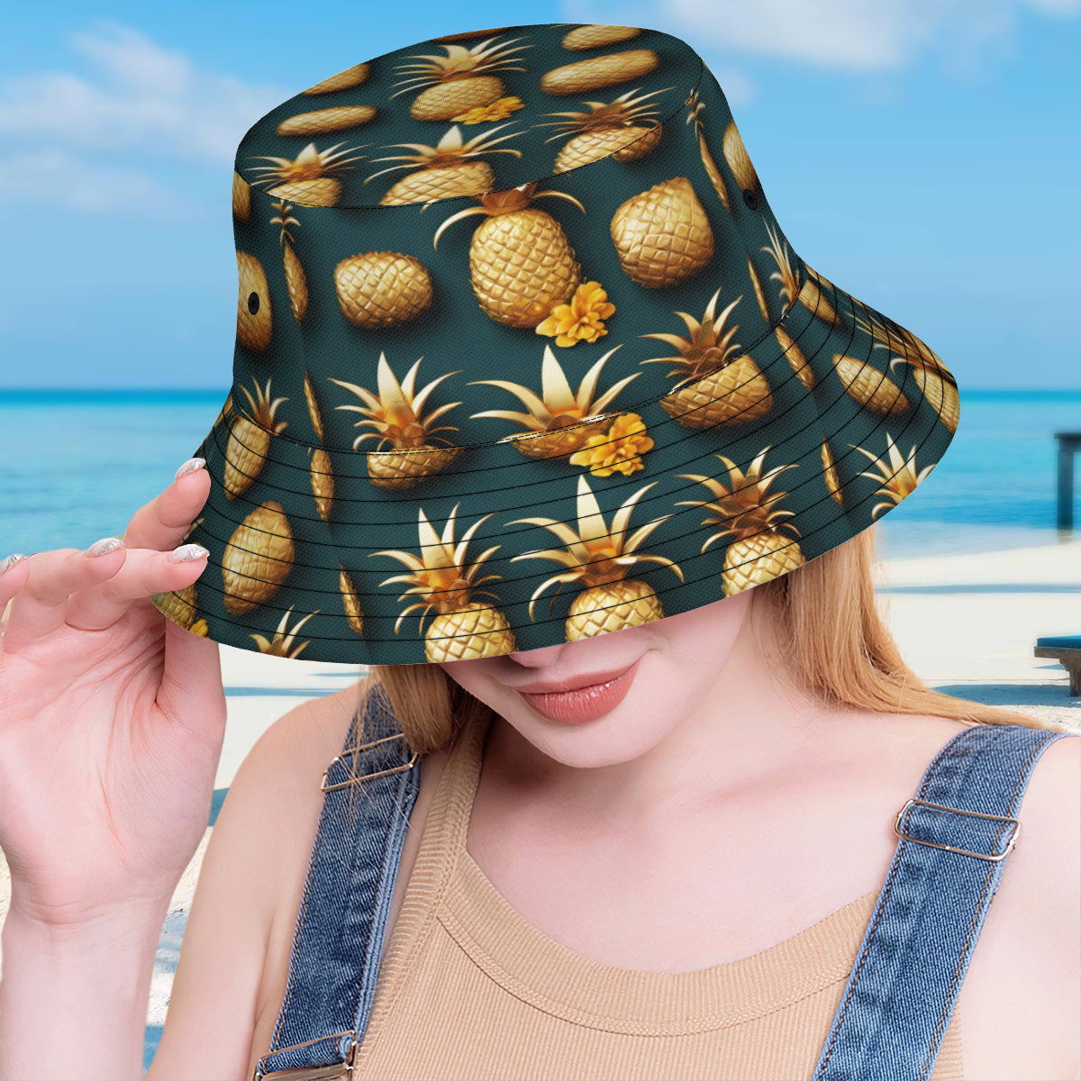 Golden Pineapple Double-Sided Unisex Polyester Bucket Hat