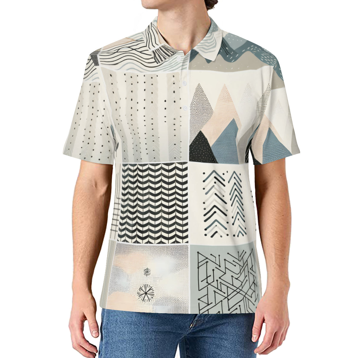 Minimalistic Geometric Men's Premium European Size POLO Shirt | 95% Polyester+5% Spandex