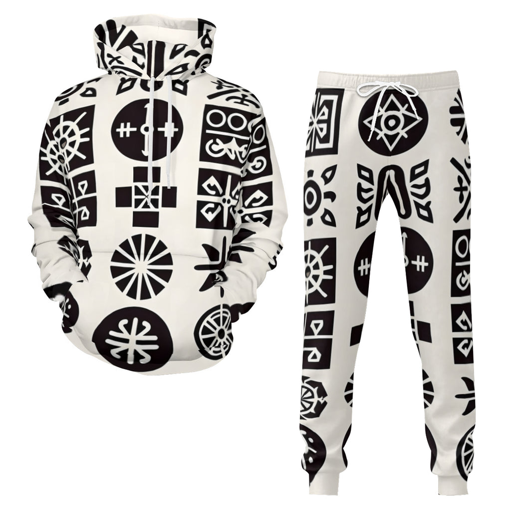 African Motifs Men's Adult Hoodie Set (Double-Layer Hood) | Health Fabric