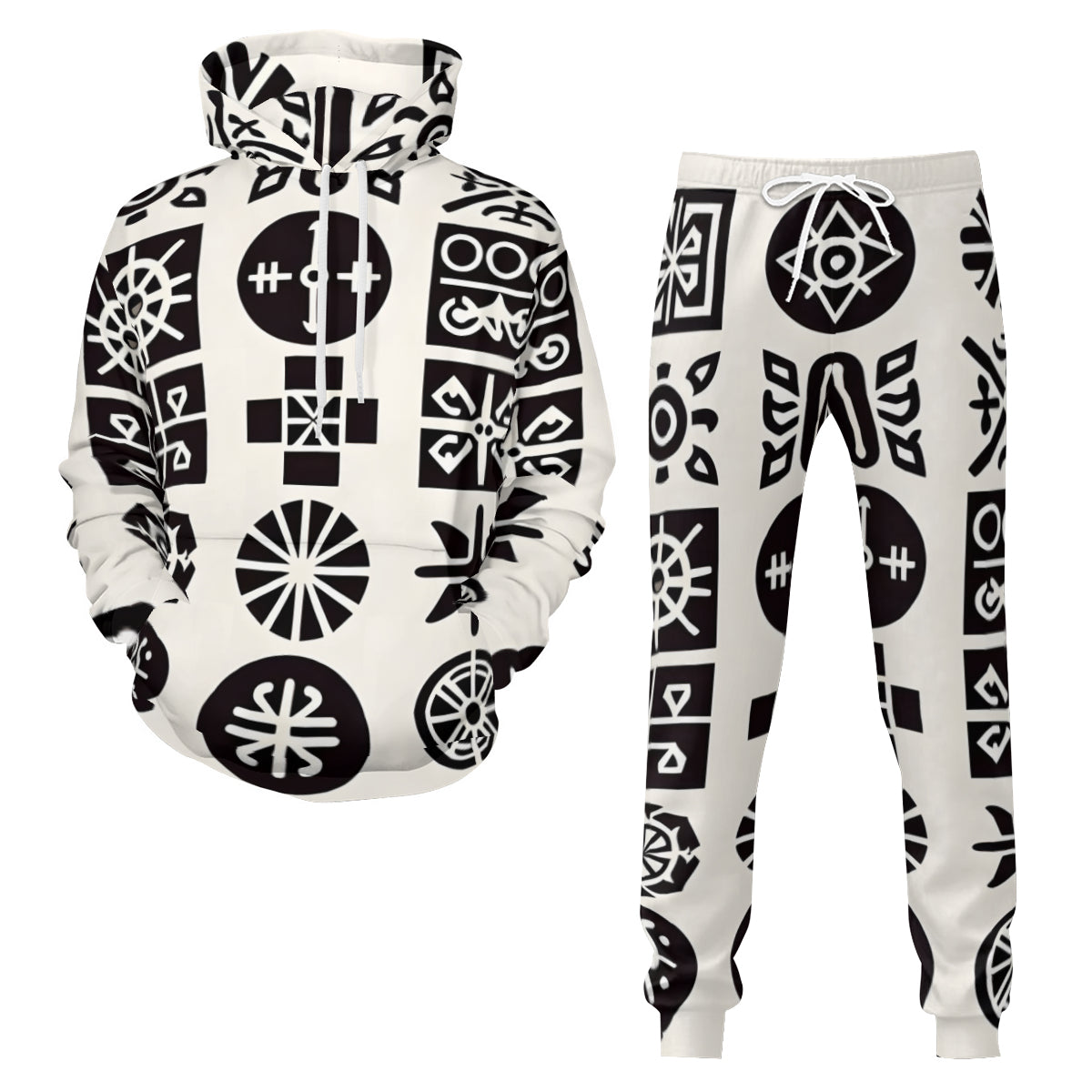 African Motifs Men's Adult Hoodie Set (Double-Layer Hood) | Health Fabric
