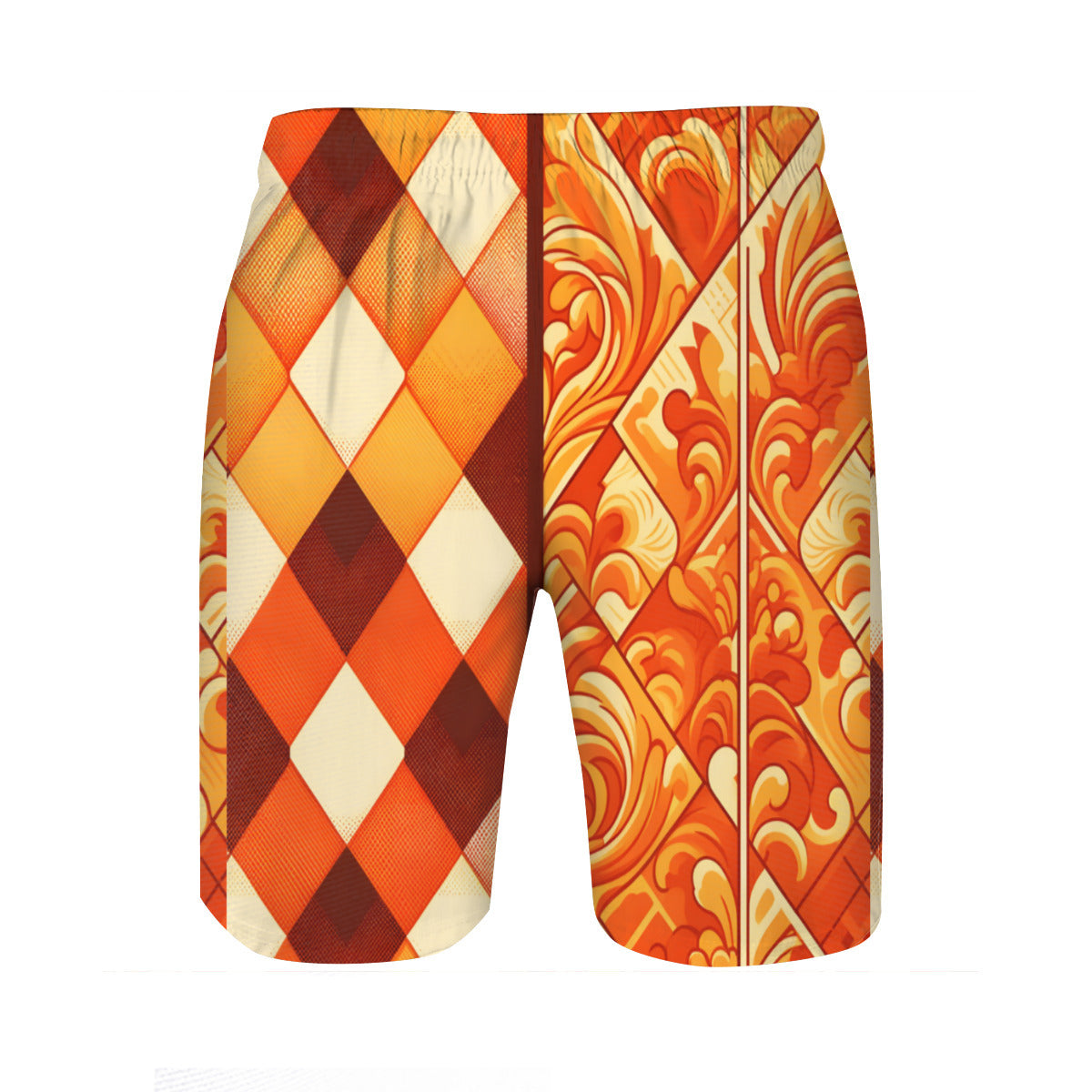 Orange Check Men's Beach Shorts (Not Mesh Lined) | Polyester