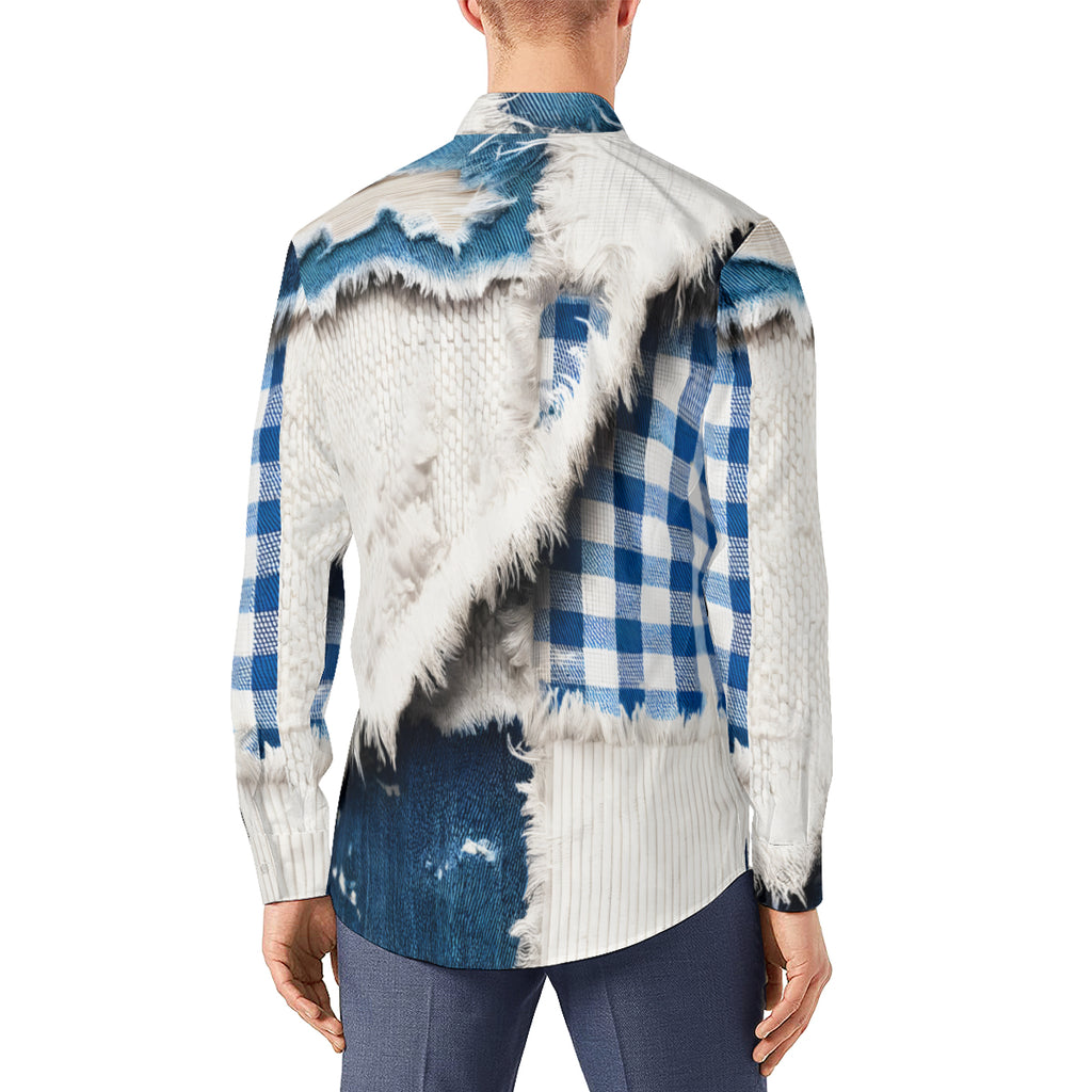 Textured Denim Long Sleeves Men's Shirt
